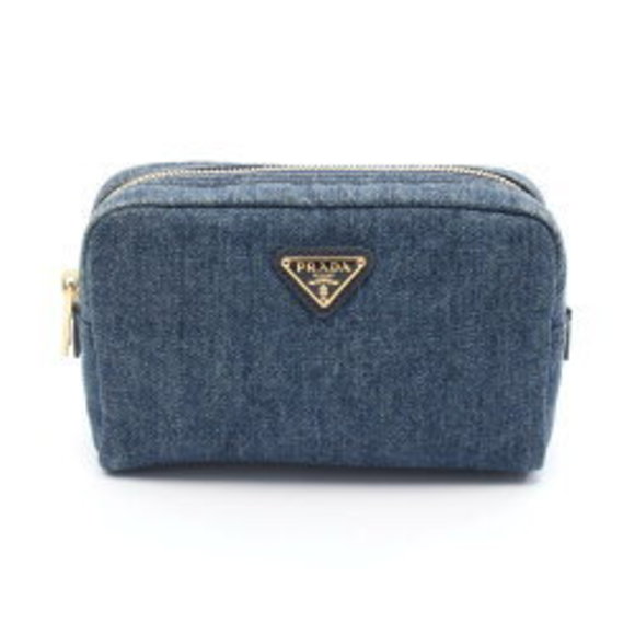 Prada Pouch Bag Denim Saffiano Leather Blue - Picture 1 of 6